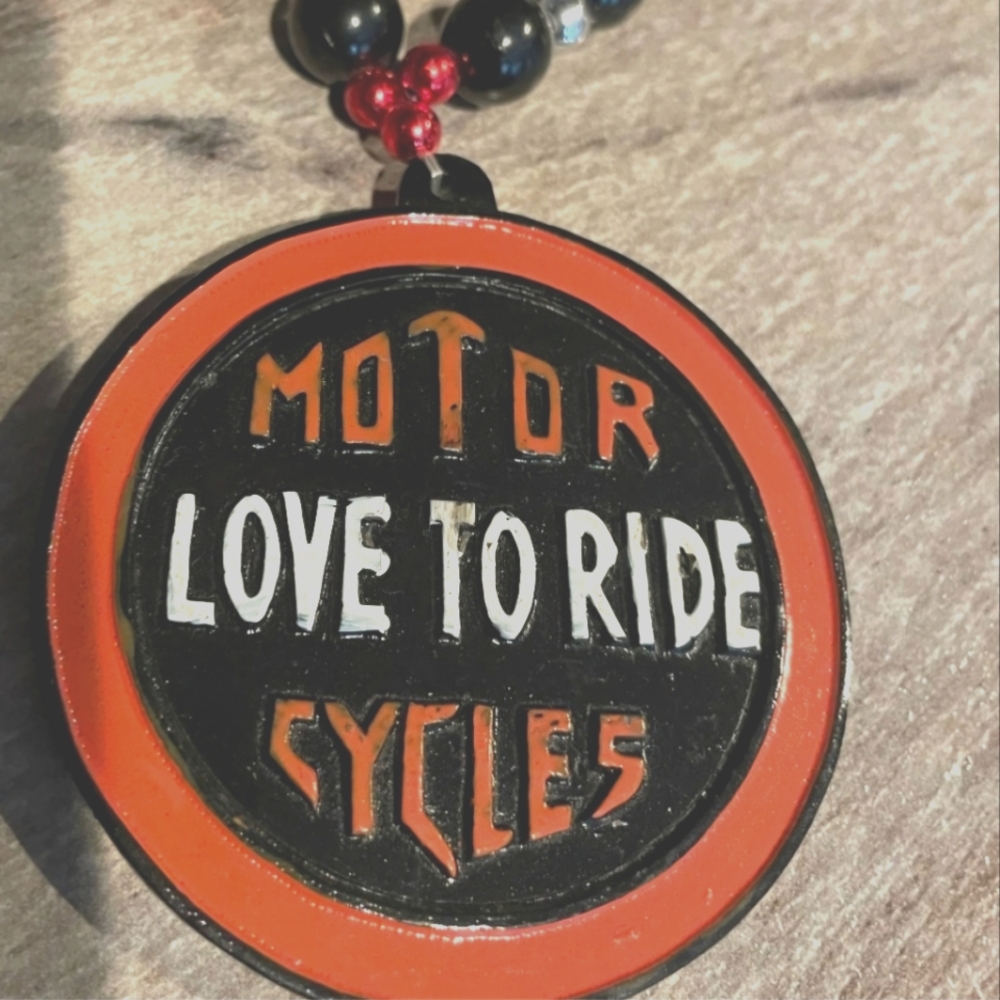 Mardi Gras beada.  Beaded Necklace Love To Ride motorcycles Harley Davidson vibe
